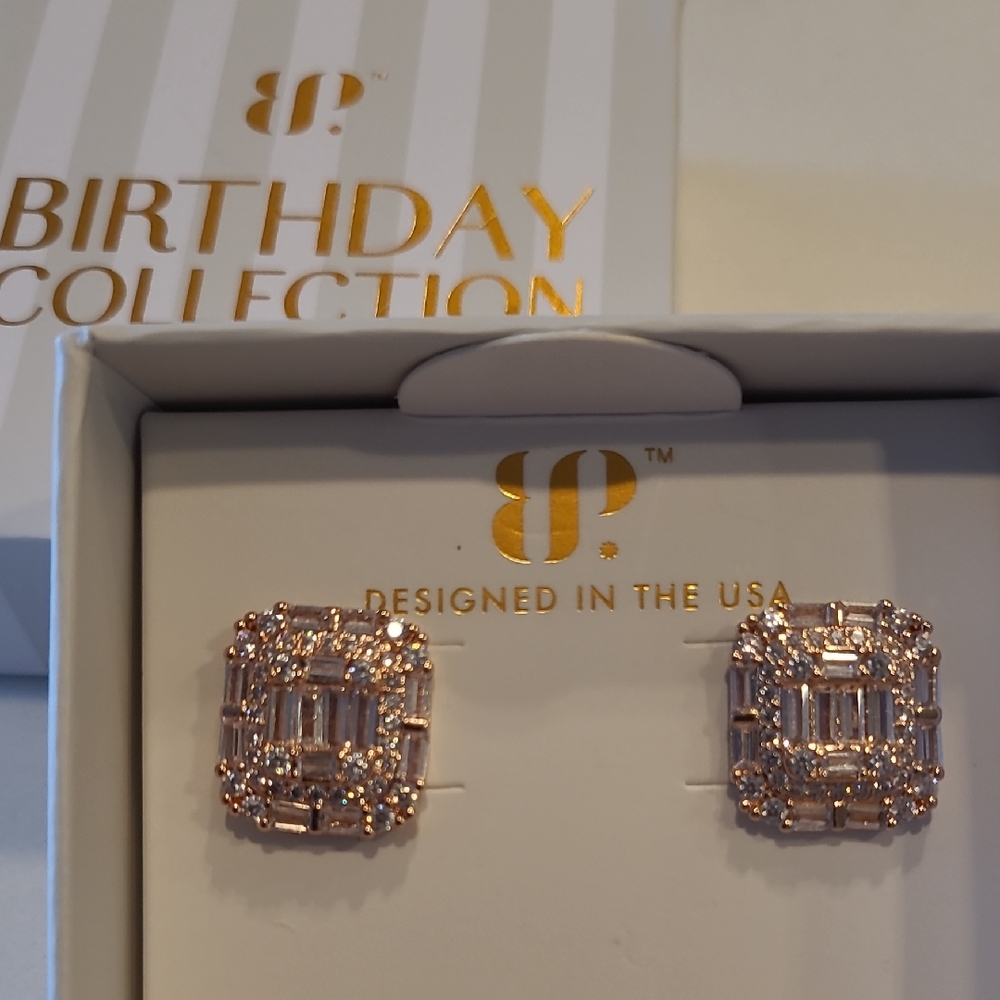 Bomb Party April Birthday Earrings Marcella Studs On Rose Gold